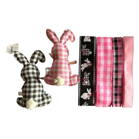 DIY Pink Plush Easter Bunny Wreath Making Kit, Spring Sign Ribbon Bundle Set - Picture 1 of 5